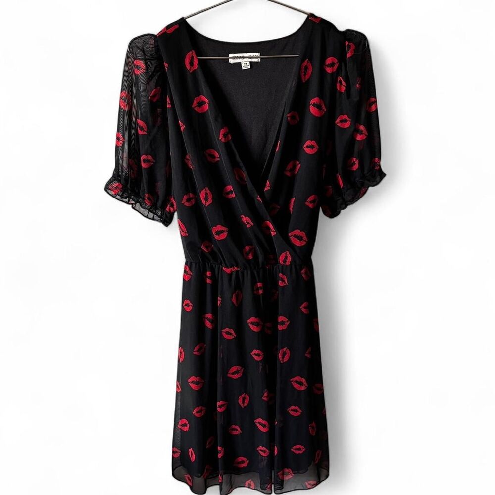 Inspired Hearts Lips Kisses Black and Red Mini Dress